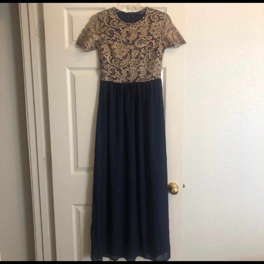 Gold Crochet Top Elegant Maxi Dress (NEVER WORN)
